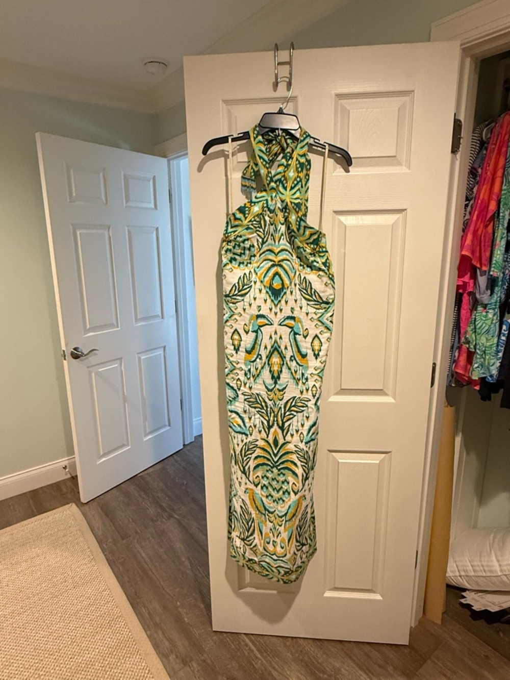 FARM Rio Green, Yellow & Teal Halter Maxi Dress with Tropical Print